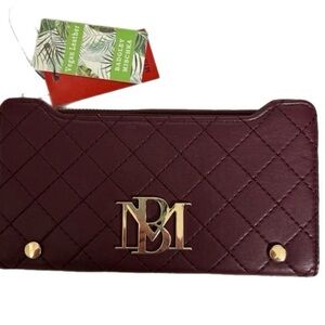 Badgley Mischka Wine Leather Quilted Pattern Wallet-NWT